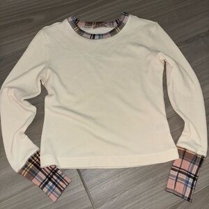 Dairy boy thermal Plaid Trim Cream Top